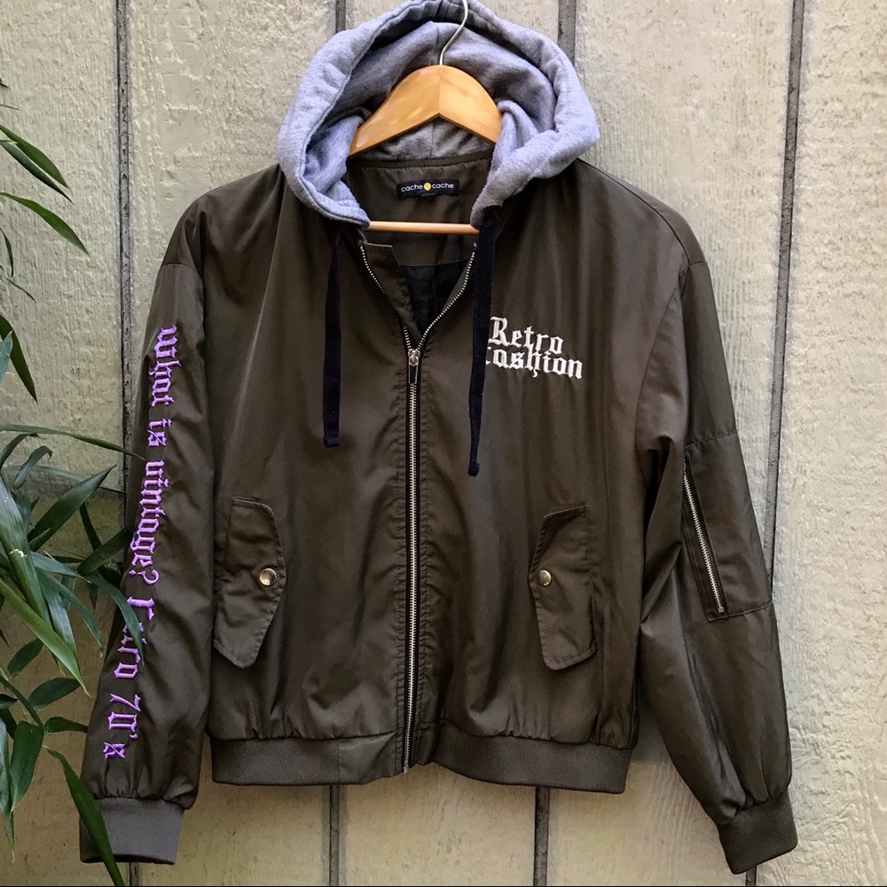 French olive green windbreaker bomber jacket